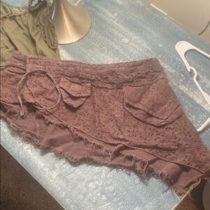 Brown Textured Mini Skirt